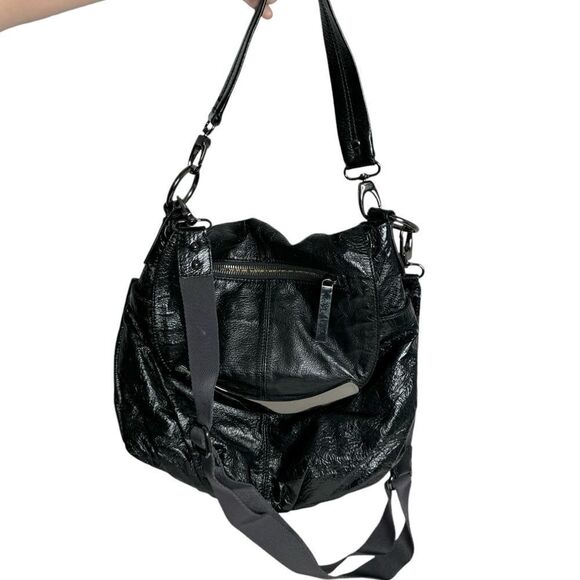 Hobo International black patent leather slouchy convertible hobo bag - Picture 1 of 12
